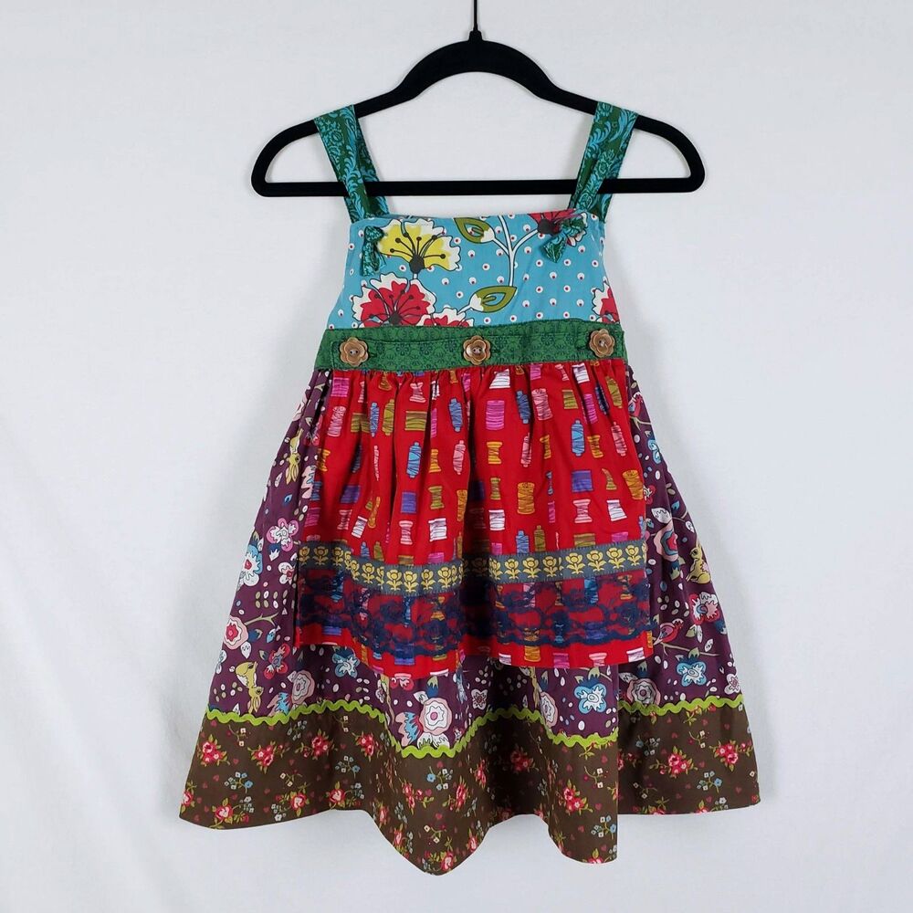 Matilda Jane Knot Apron Dress Girls 6 Whimsical Floral Print Eclectic Artsy